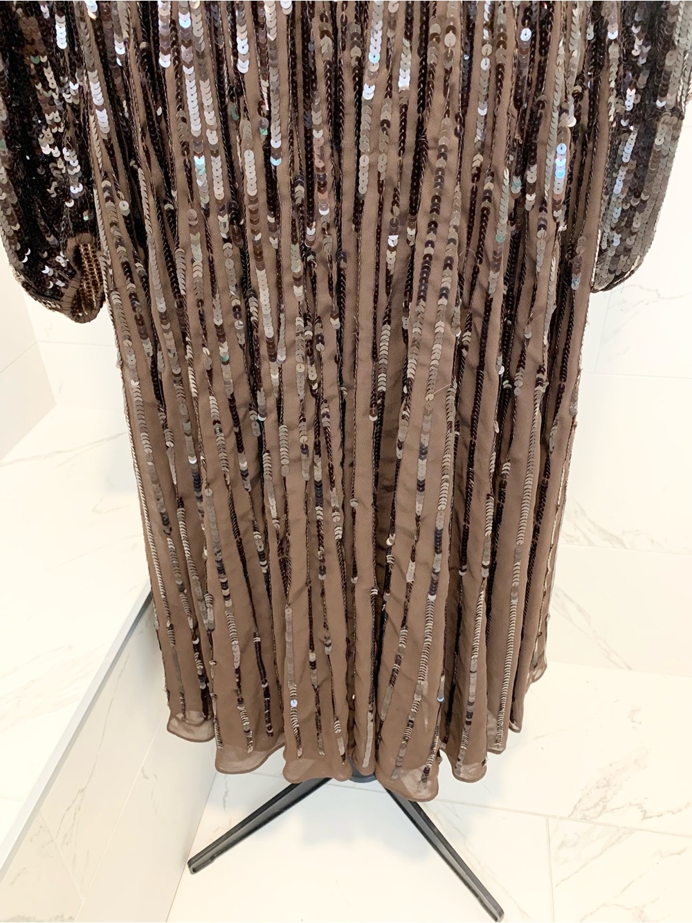 NWT Mac Duggal Sequin Long Sleeve Midi Dress in Dark Brown 16 NWT - Picture 6 of 16